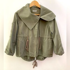 Hang Ten Green Khaki Babydoll Cropped Utility Jacket Top
